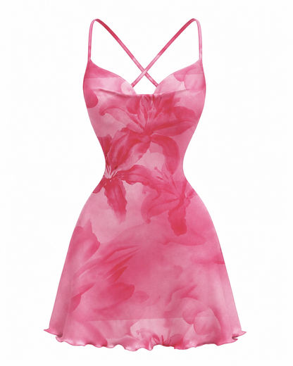 Vestido Mini Floral de Cuello Drapeado