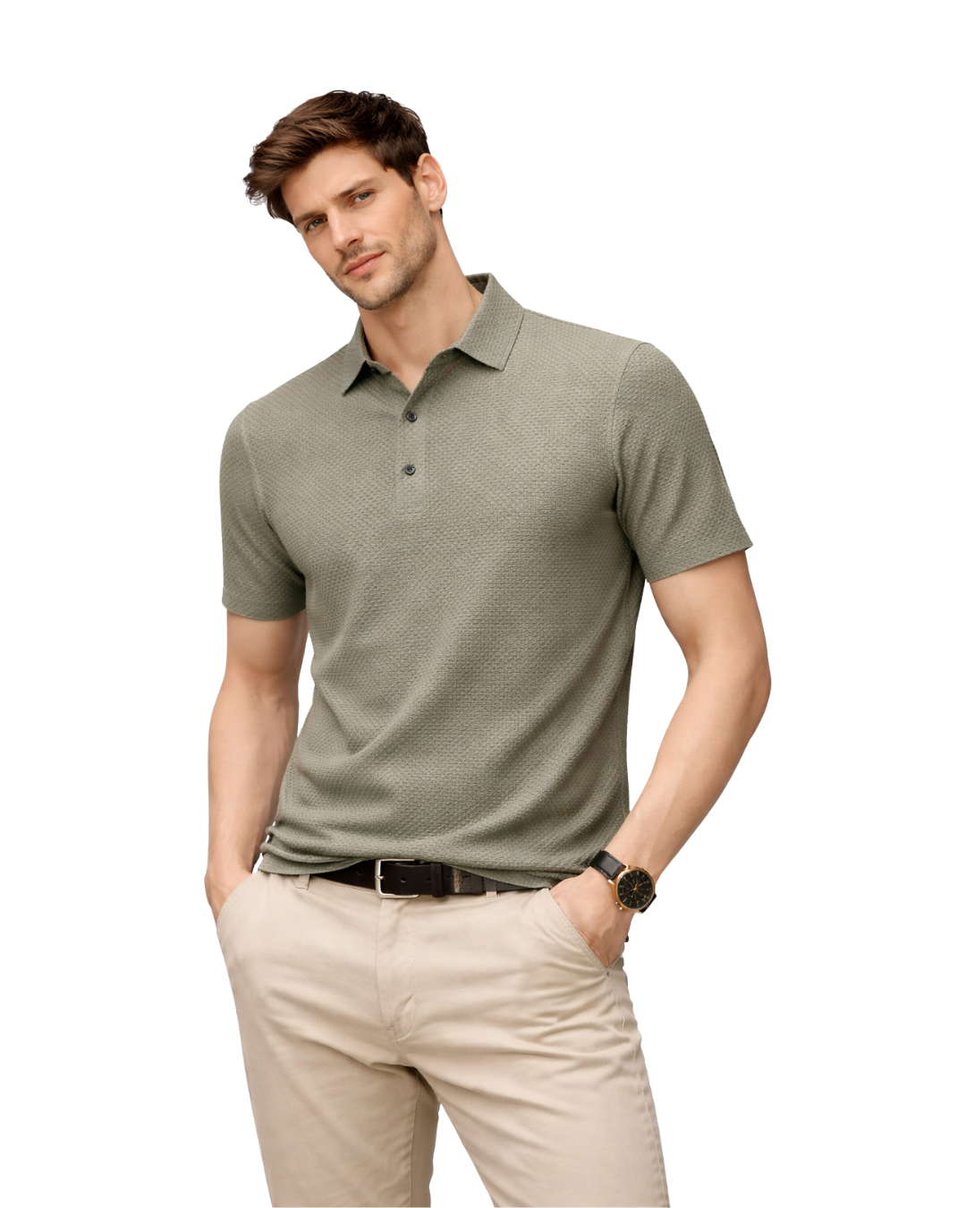 Polo de Punto Premium con Textura Micro-Estructural y Acabado Transpirable para Hombre