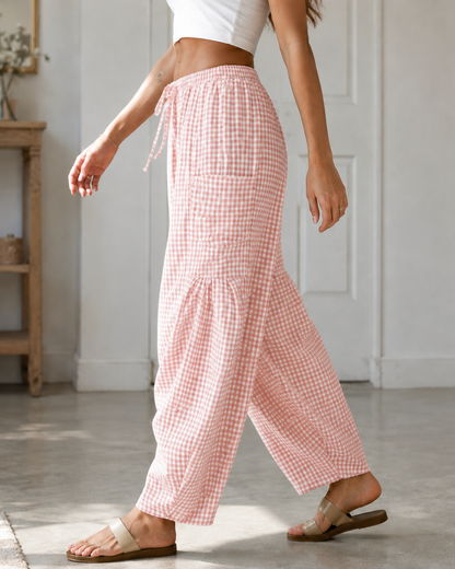 Pantalón Bombacho de Cuadros con Cintura Ajustable