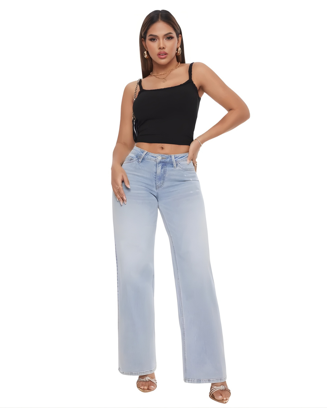 Pantalón amplio de cintura elástica con efecto realce para mujer®