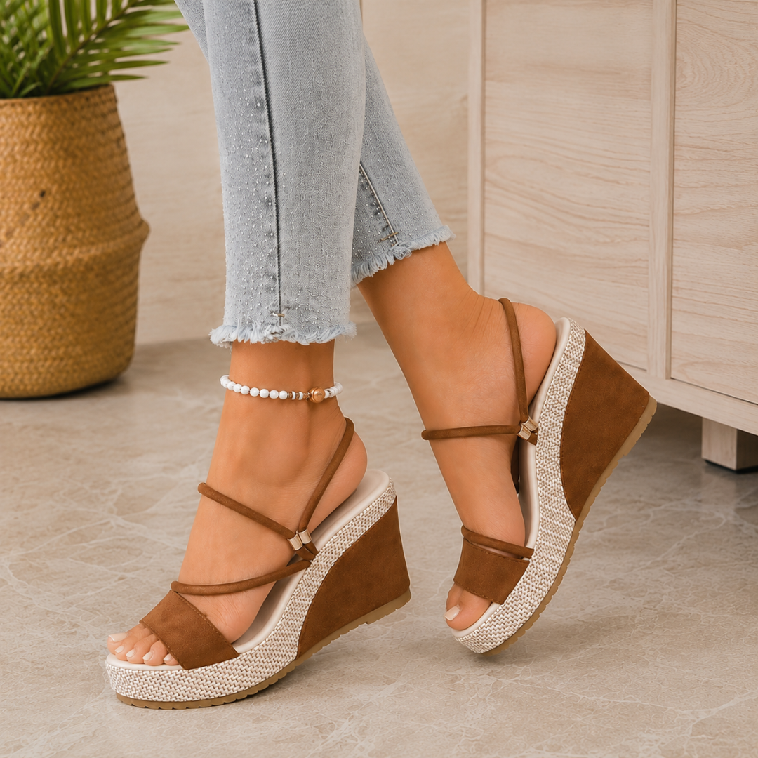 Sandalias de Cuña con Tiras Elásticas y Ajuste Envolvente