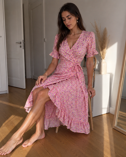 Vestido Midi Cruzado con Estampado Floral