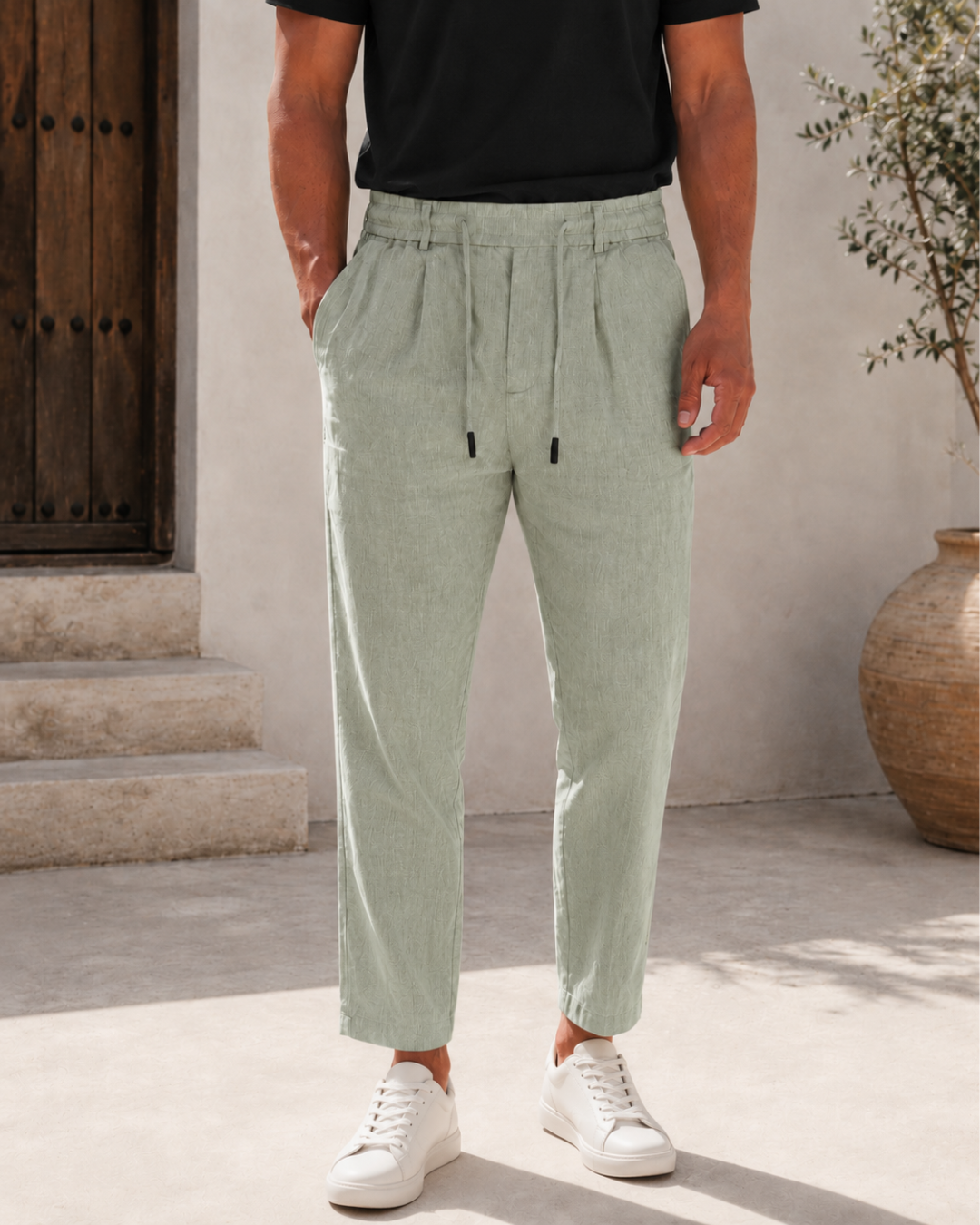 Pantalón Casual de Lino con Cintura Elástica®