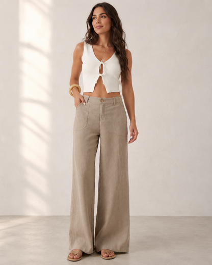 Pantalón Palazzo de Lino con Bolsillos