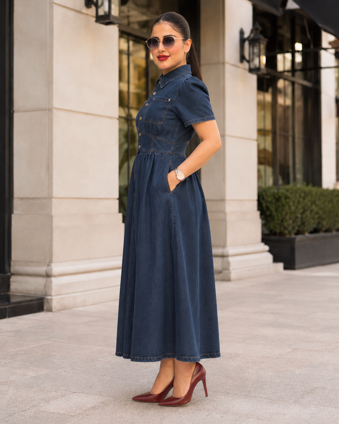Vestido Midi Vaquero con Botones®