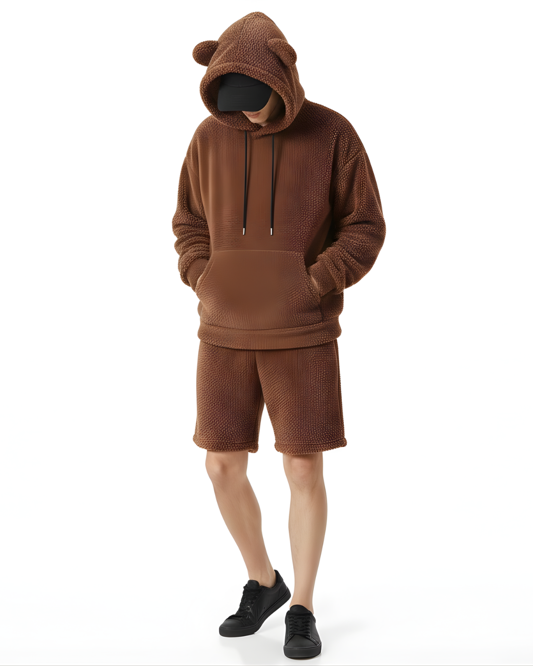 Conjunto de Sudadera y short con Capucha de Felpa con Orejas de Oso Para Hombre®