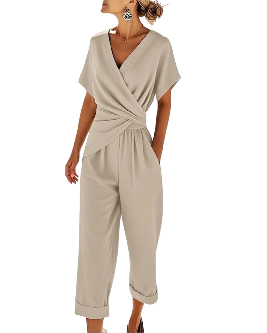 Conjunto Elegante de Dos Piezas con Diseño Envolvente Para Mujer