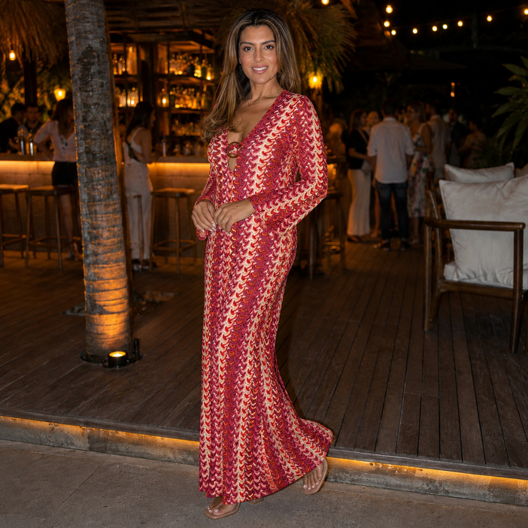 Vestido largo estampado con escote profundo®