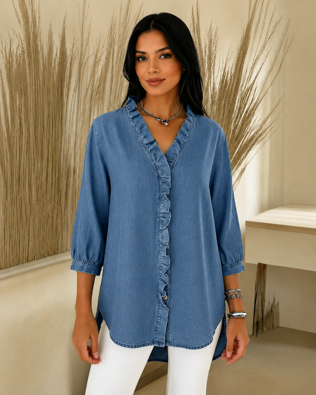Blusa Fluida con Cuello en V