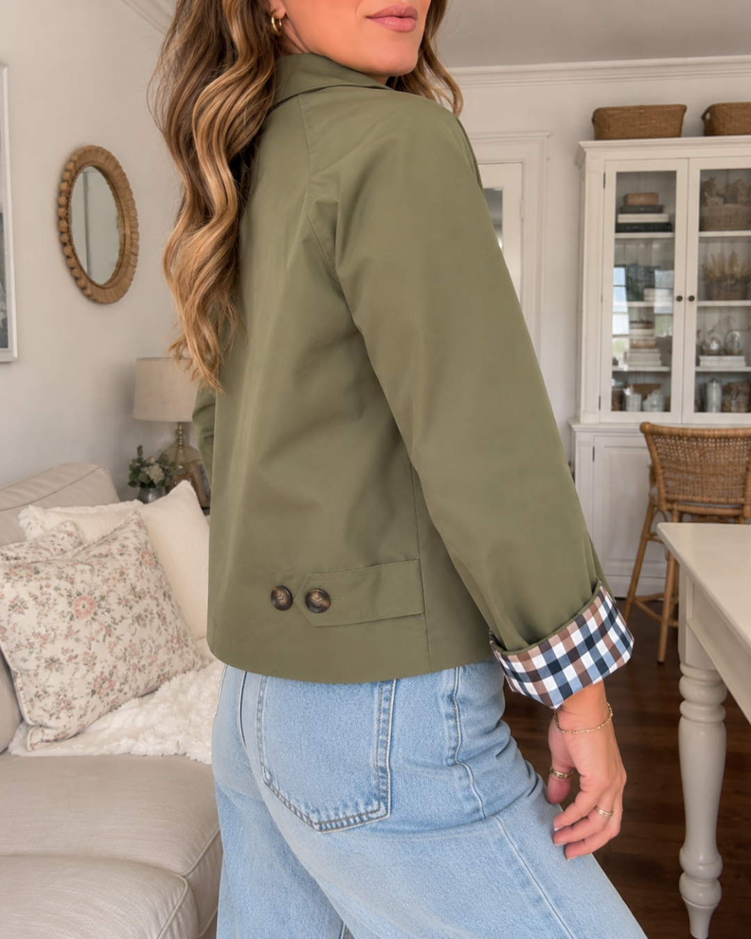 Chaqueta Corta Casual Elegante con Puños de Cuadros