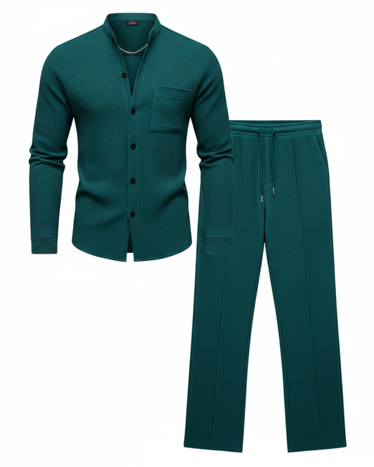 Conjunto Masculino de Camiseta y Pantalón con Textura Waffle