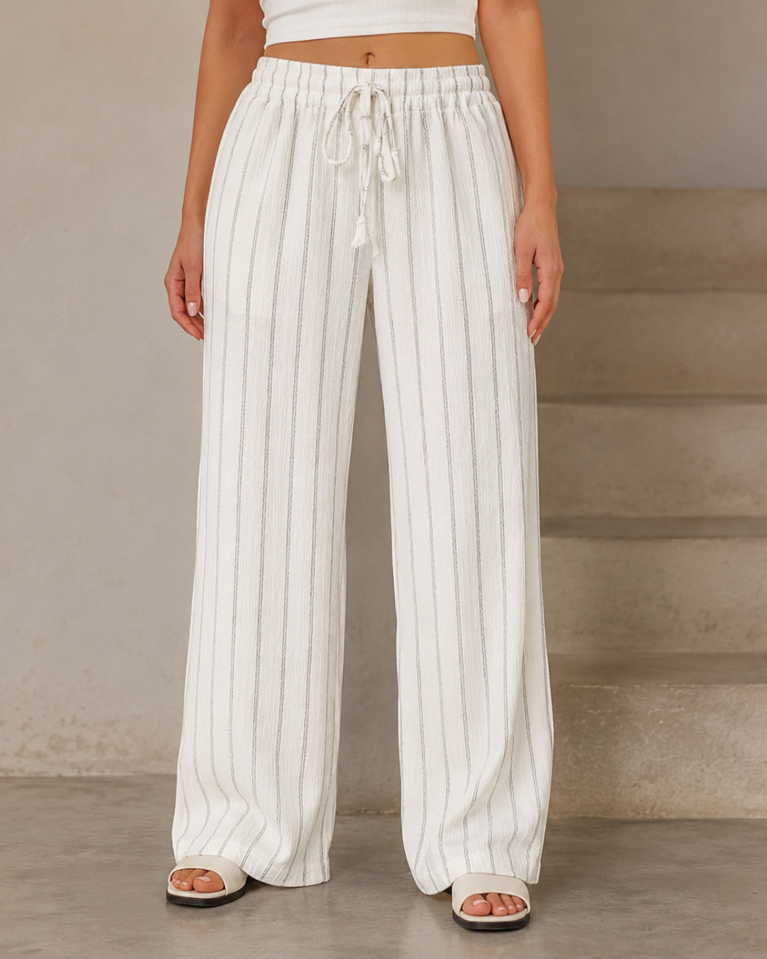 Pantalón Palazzo de Rayas con Cintura Ajustable