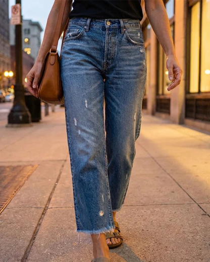 Pantalón Vaquero de Corte Recto con Estilo Retro Para Mujer
