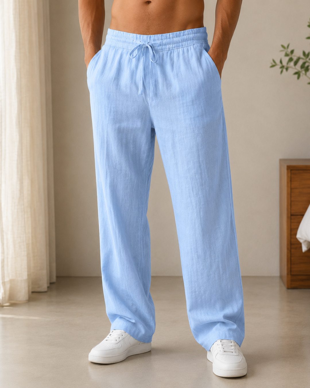 Pantalón de Lino con Cintura Elástica