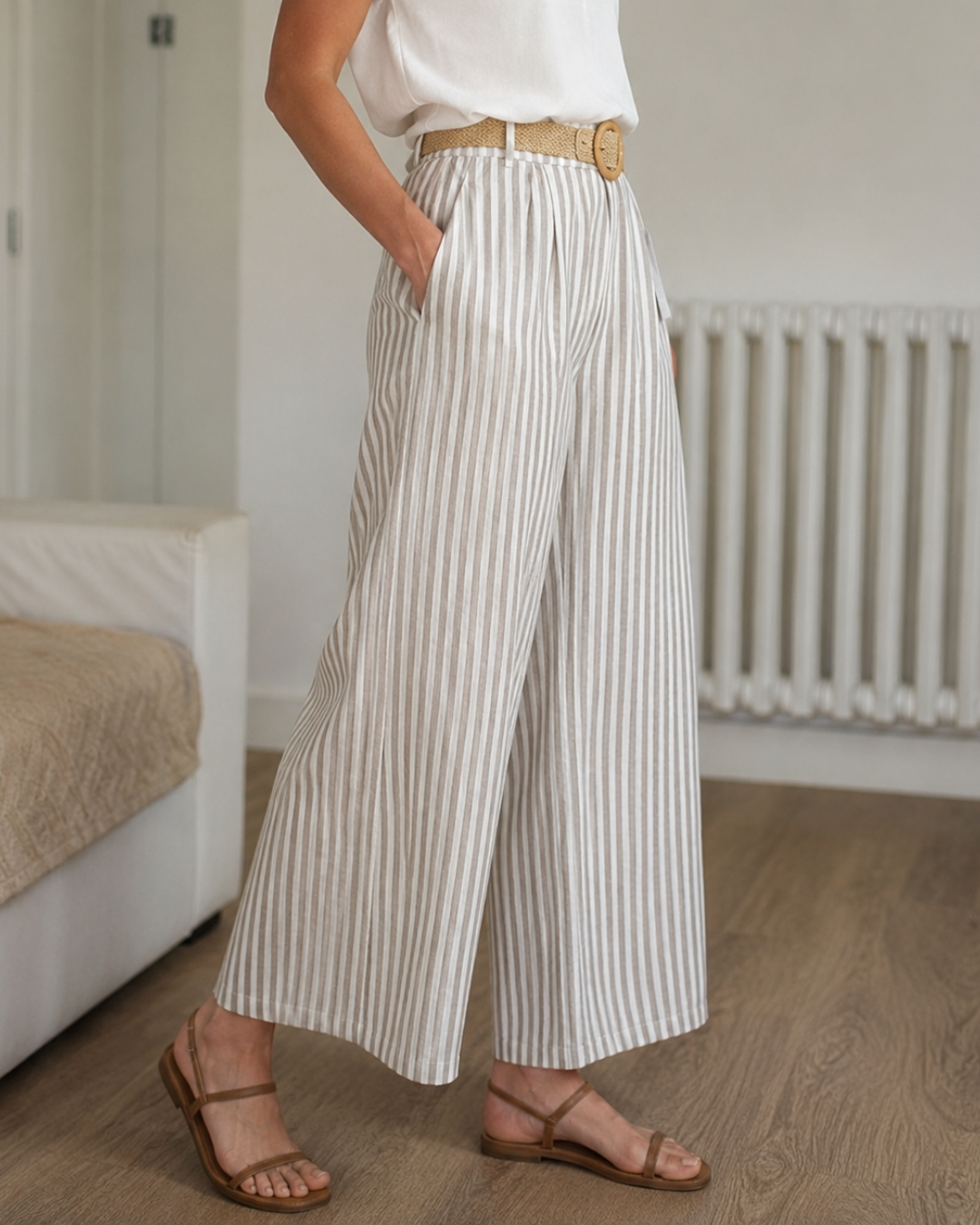 Pantalón Palazzo de Rayas con Cinturón