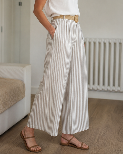 Pantalón Palazzo de Rayas con Cinturón