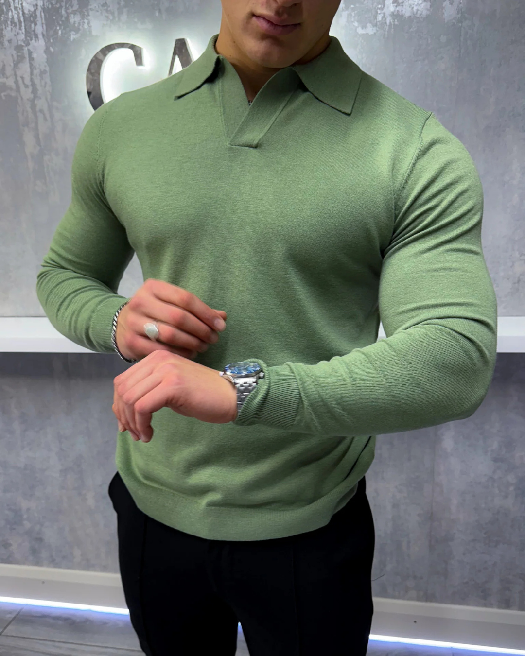 Polo de Manga Larga Suave y Transpirable para Hombre