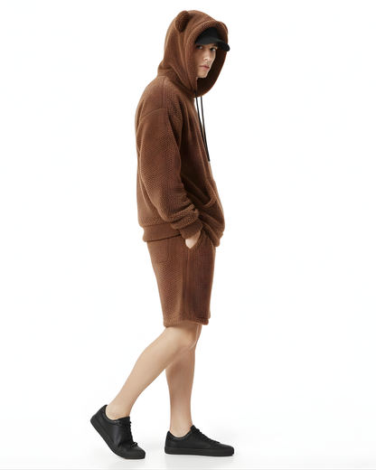 Conjunto de Sudadera y short con Capucha de Felpa con Orejas de Oso Para Hombre®