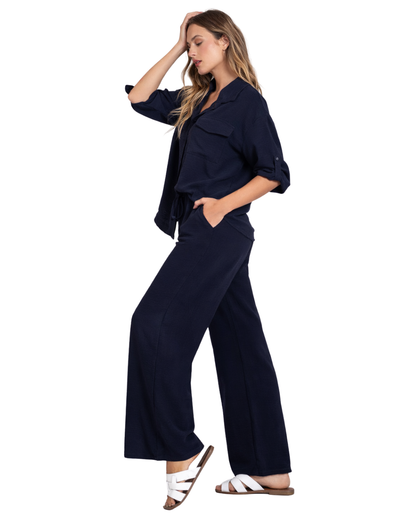 Conjunto de Corte Holgado con Tela Texturizada para Mujer