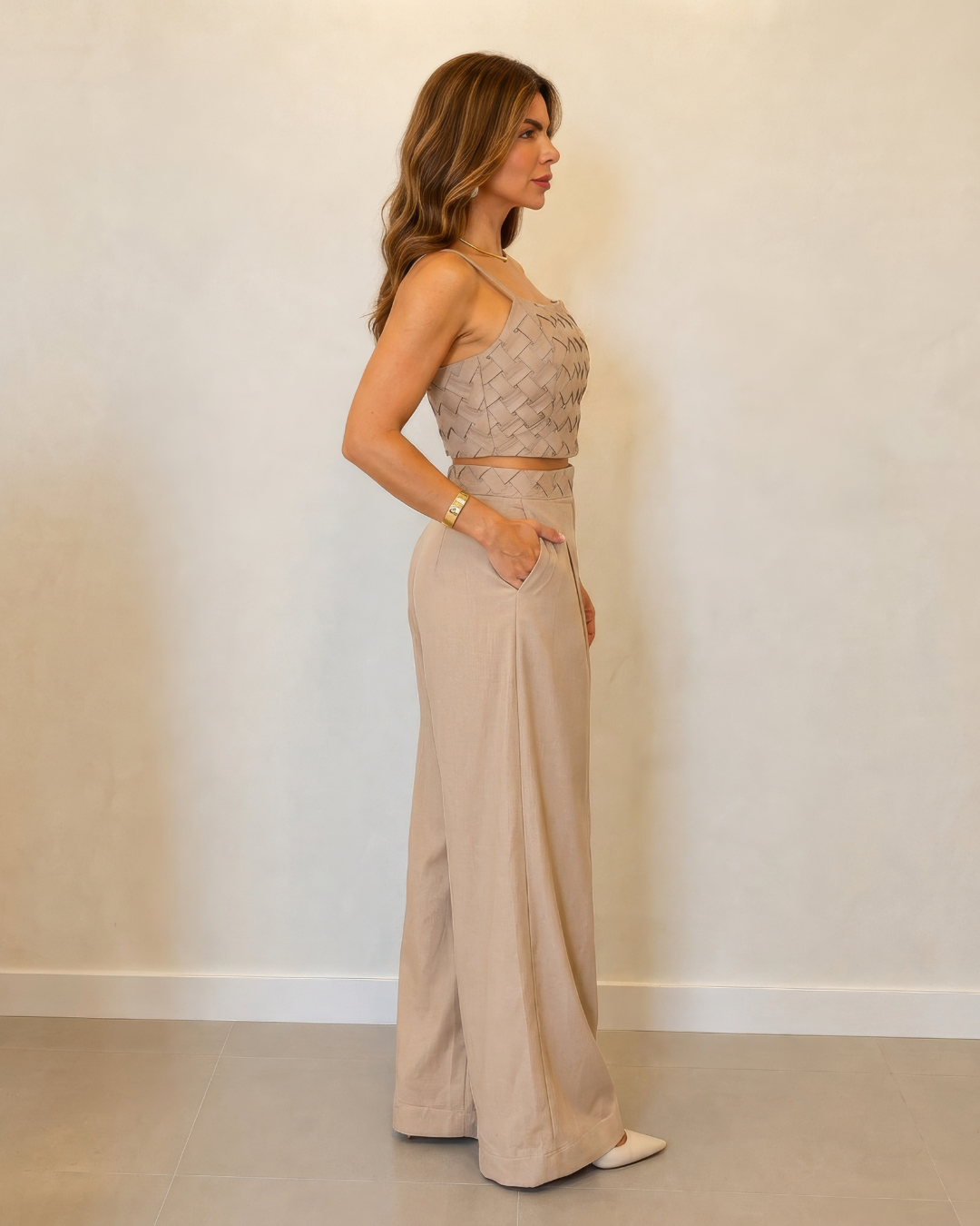 Set elegante de top y pantalones Palazzo