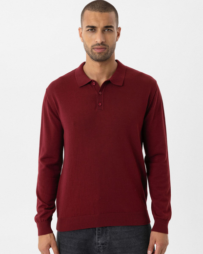 Jersey de Punto Fino con Cuello Polo y Diseño Clásico para Hombre