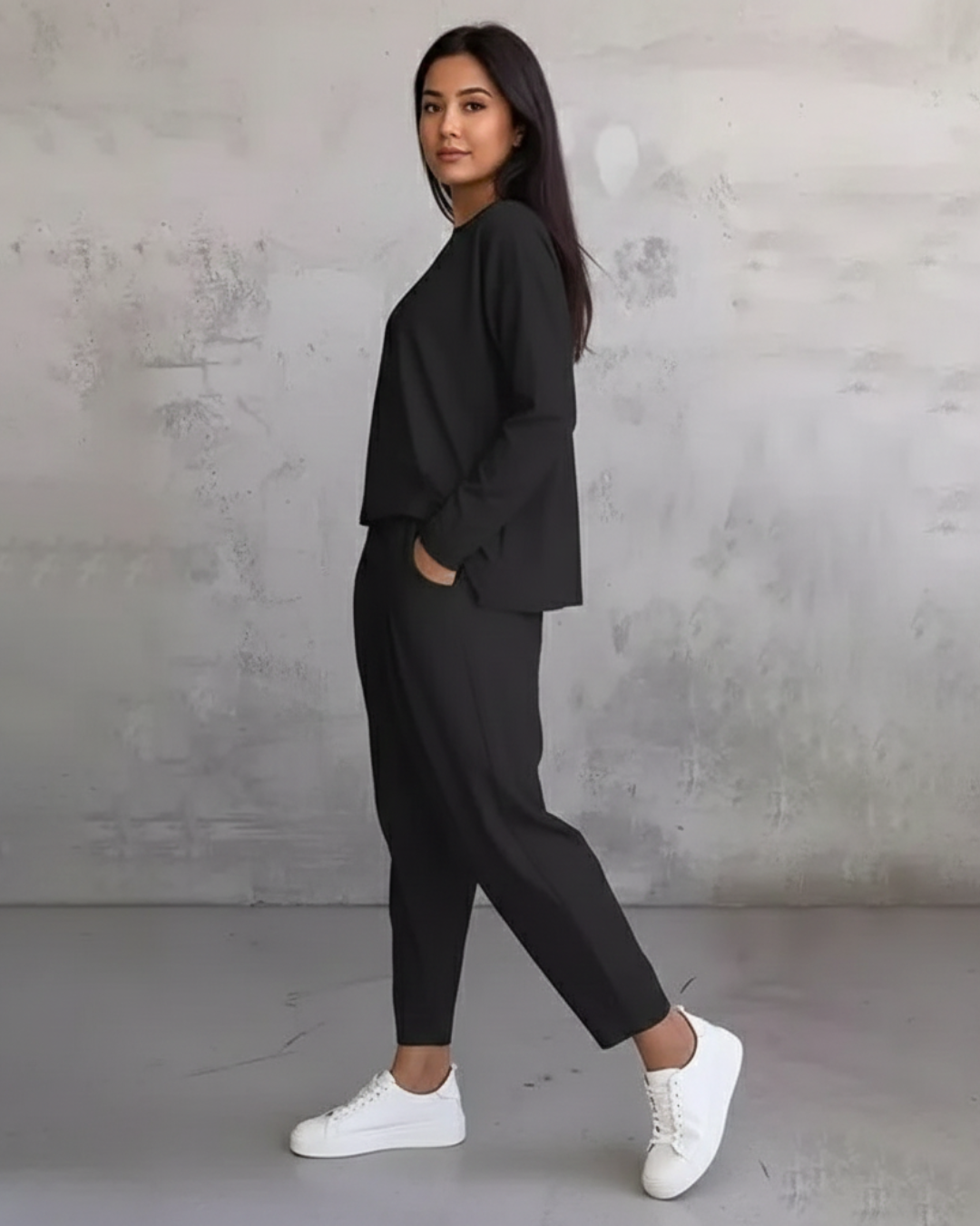 Conjunto de camiseta de manga larga y pantalones informales para mujer