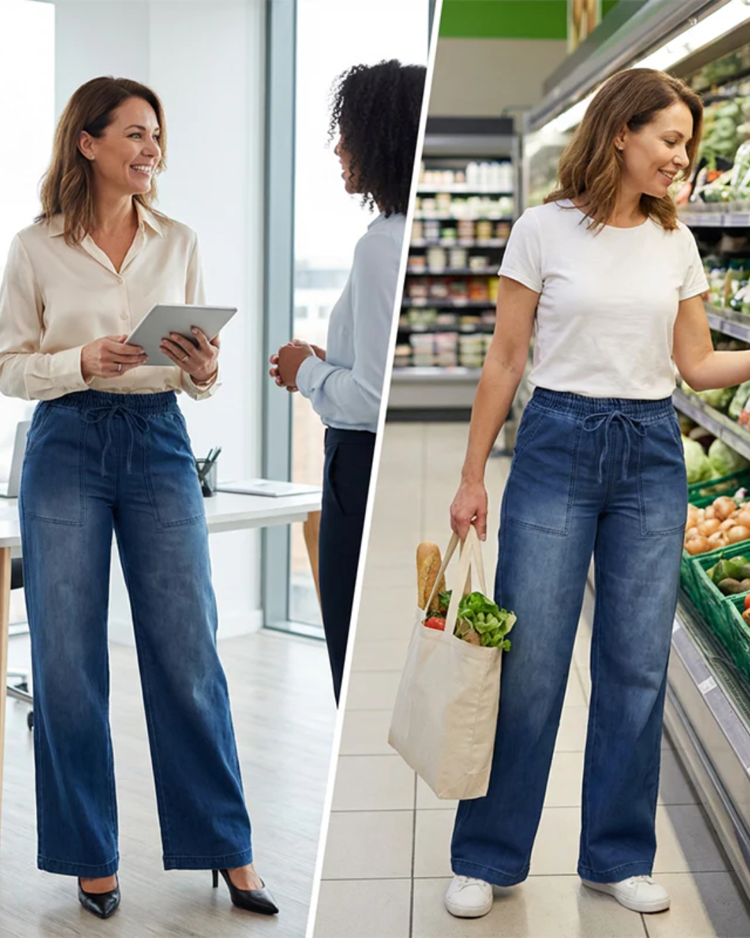 Pantalones Denim de Pierna Ancha para Mujer