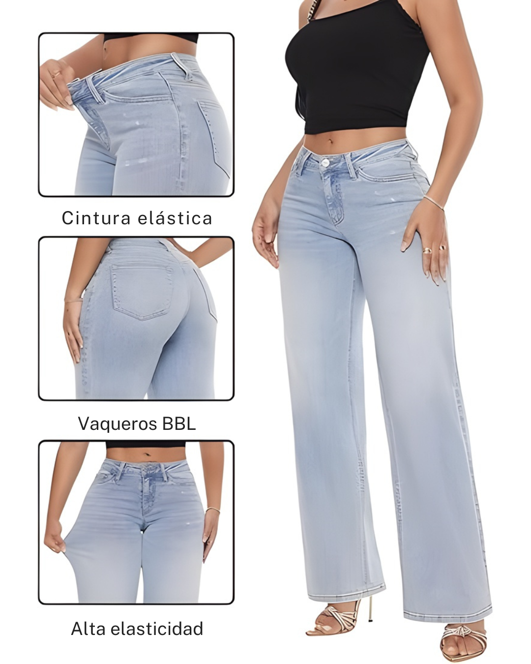 Pantalón amplio de cintura elástica con efecto realce para mujer®
