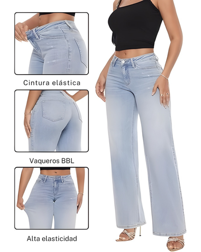Pantalón amplio de cintura elástica con efecto realce para mujer®