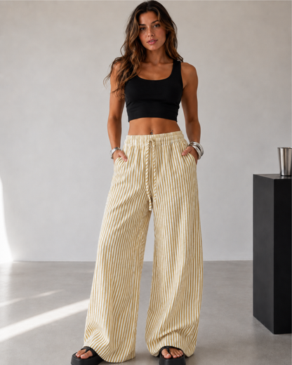 Pantalón Palazzo de Rayas con Cintura Ajustable