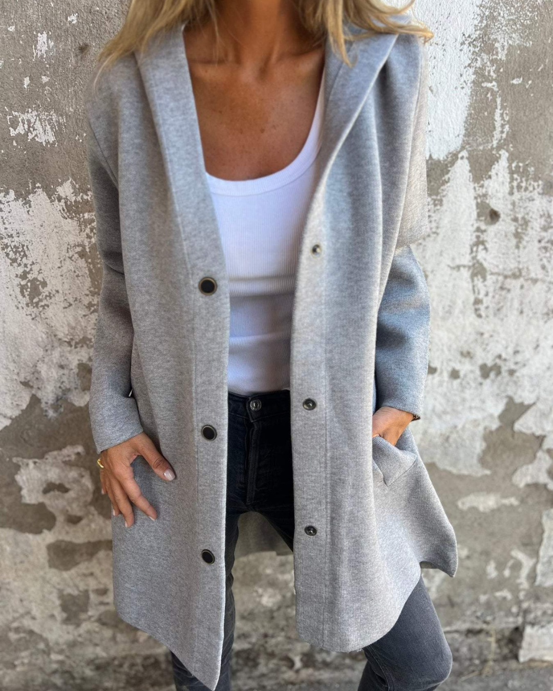 Chaqueta informal con botones frontales y bolsillos para mujer®
