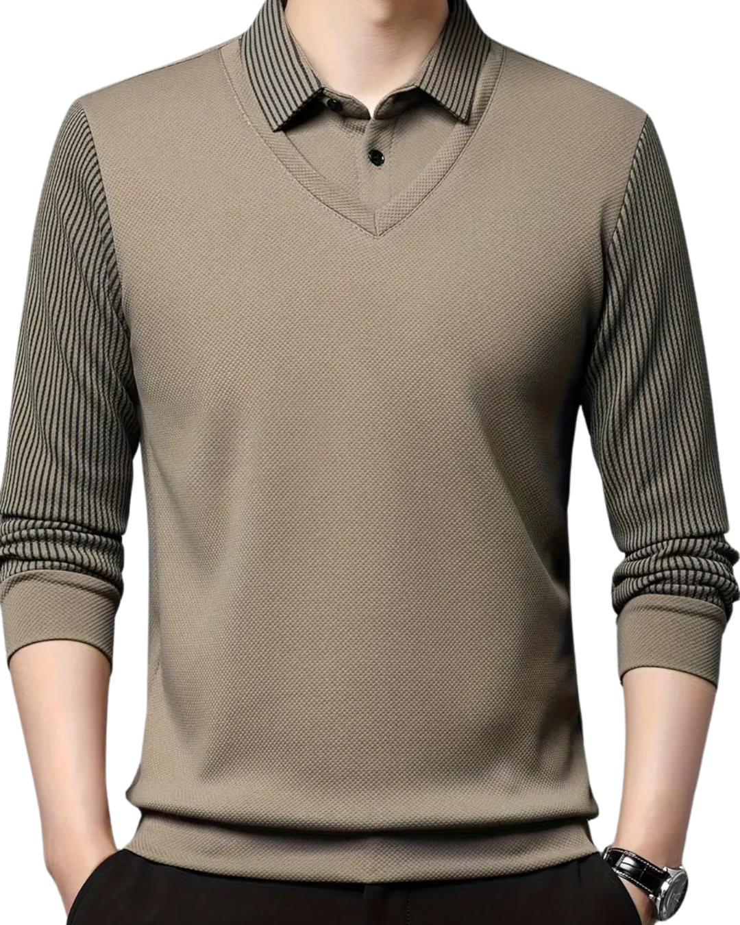 Camisa de Dos Piezas con Cuello Falso a Rayas para Hombres®