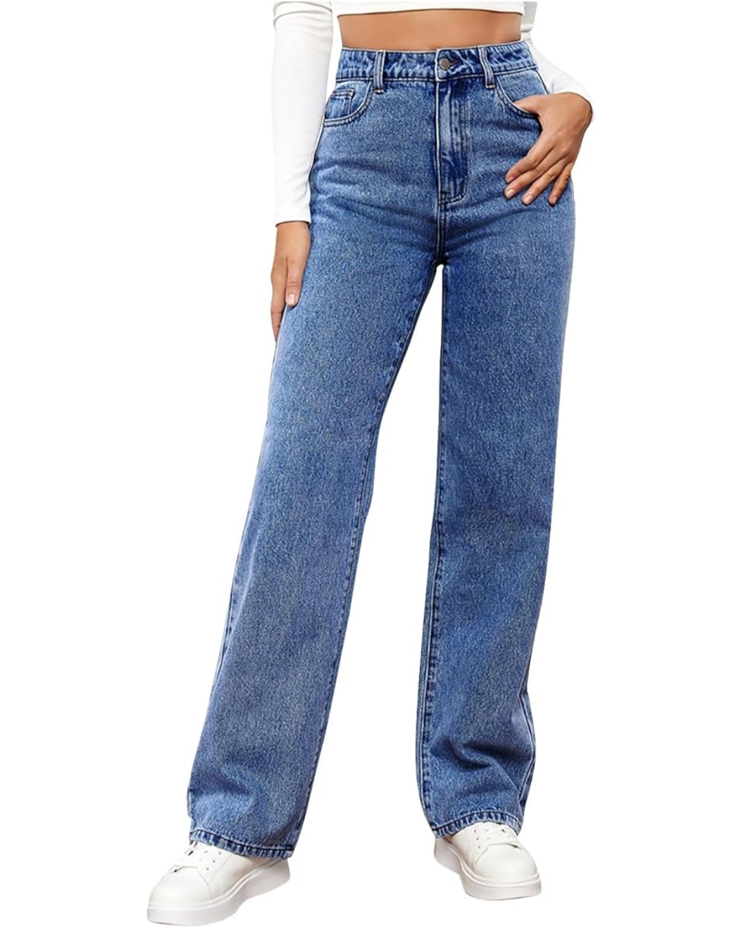 Pantalones elásticos de mezclilla con cintura alta y pierna ancha para mujer®