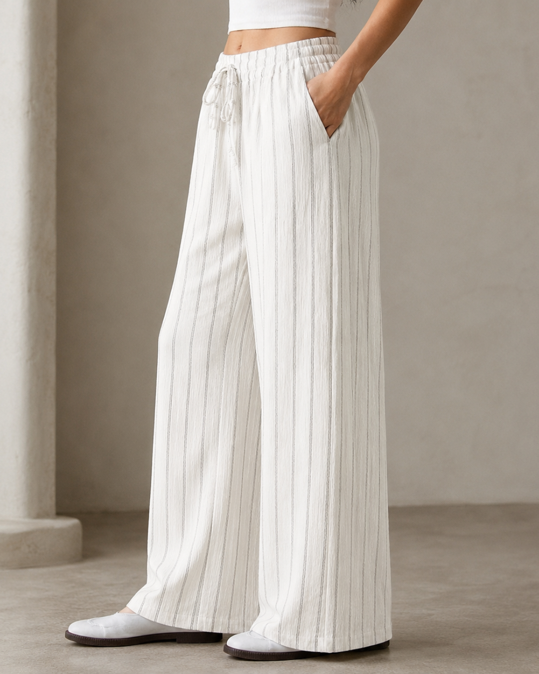 Pantalón Palazzo de Rayas con Cintura Ajustable