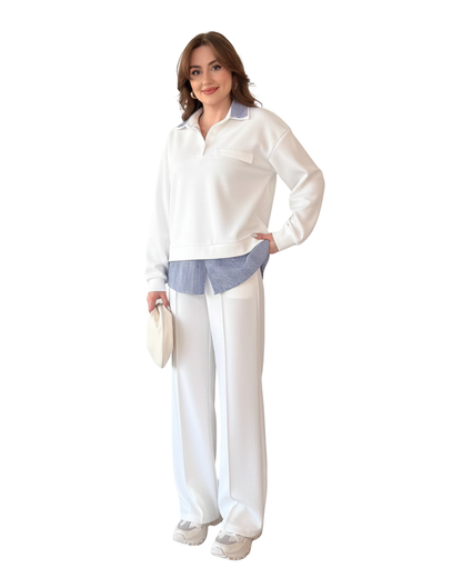 Conjunto Elegante con Efecto Doble Capa y Pantalón Recto