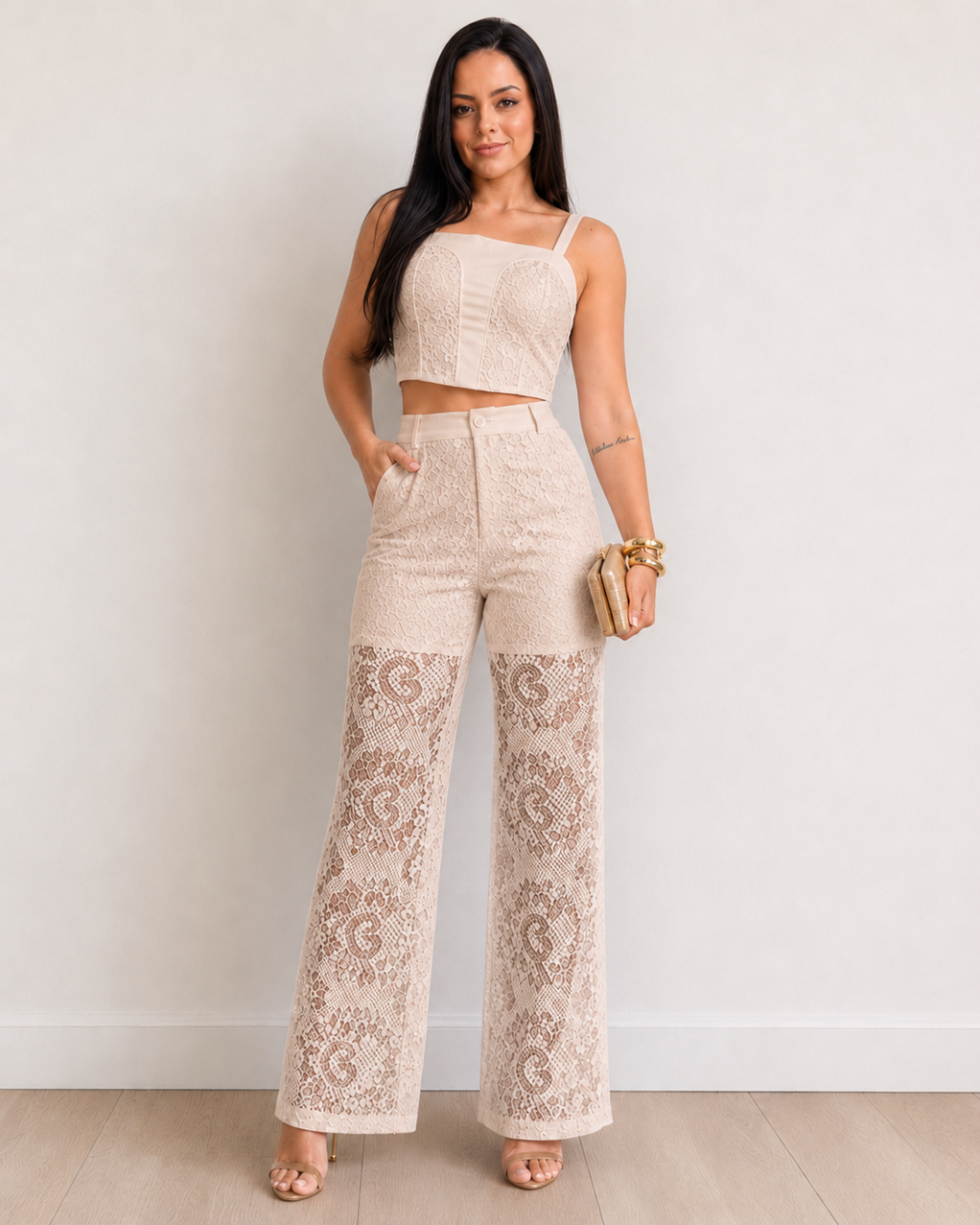 Conjunto de encaje con top y pantalones®
