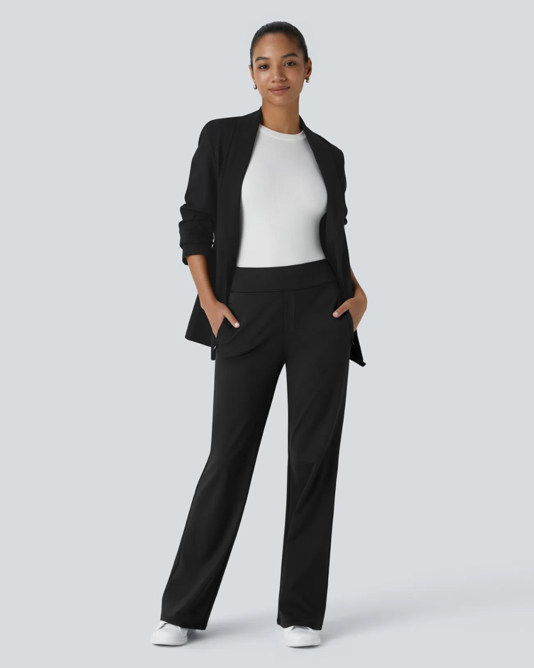 Pantalon de Cintura Alta para Mujer con Bolsillos Laterales con Cremallera