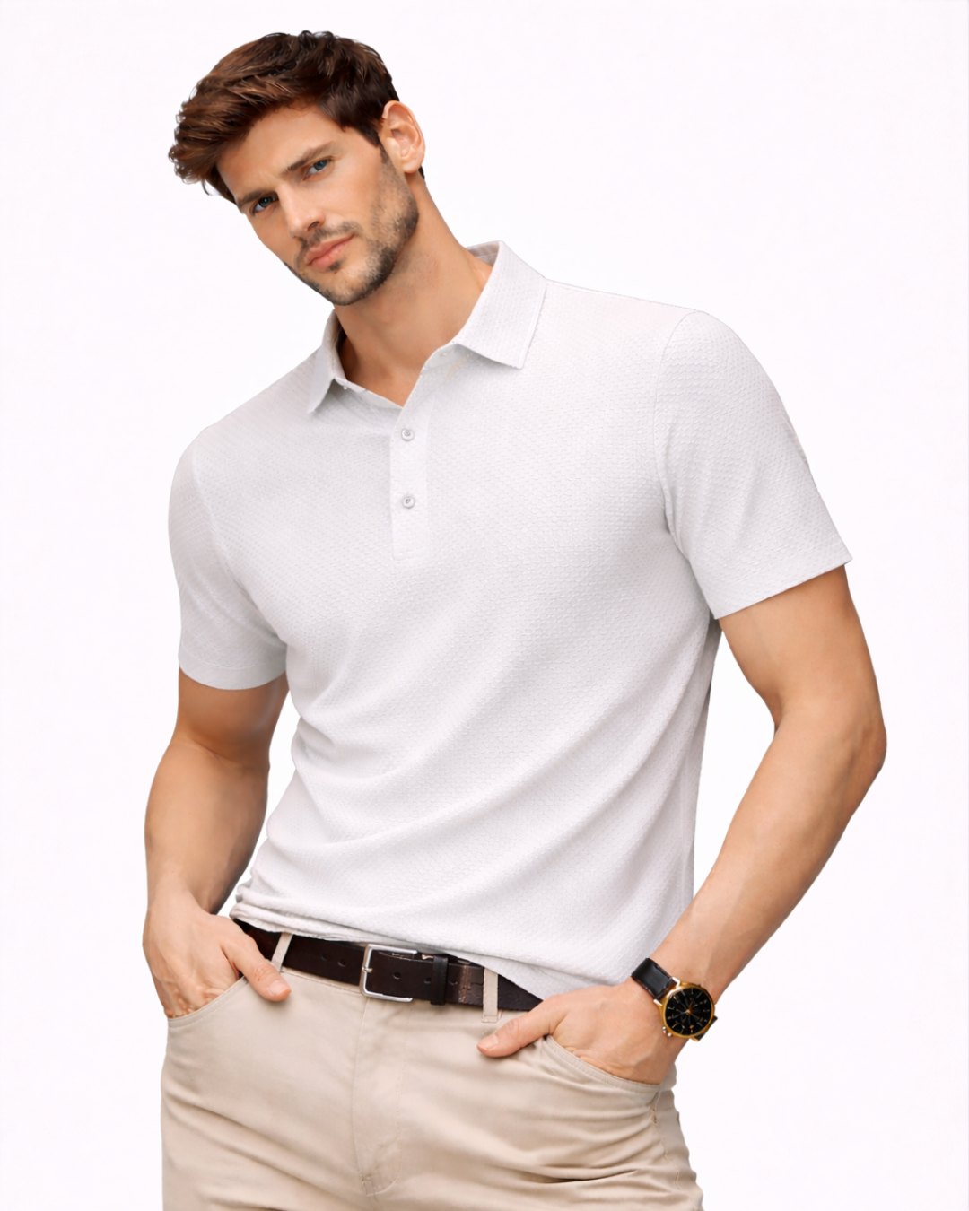 Polo de Punto Premium con Textura Micro-Estructural y Acabado Transpirable para Hombre