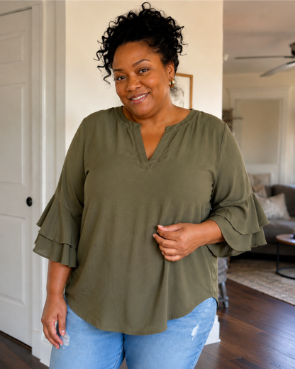 Blusa Fluida de Mujer con Mangas de Volantes