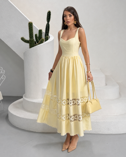 Vestido Midi con Tirantes y Detalles Calados®