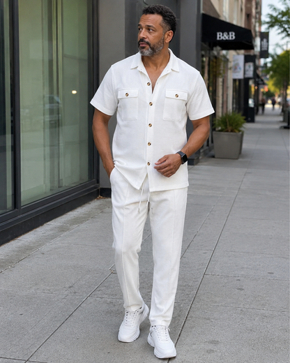 Conjunto informal de dos piezas en algodón y lino para hombre