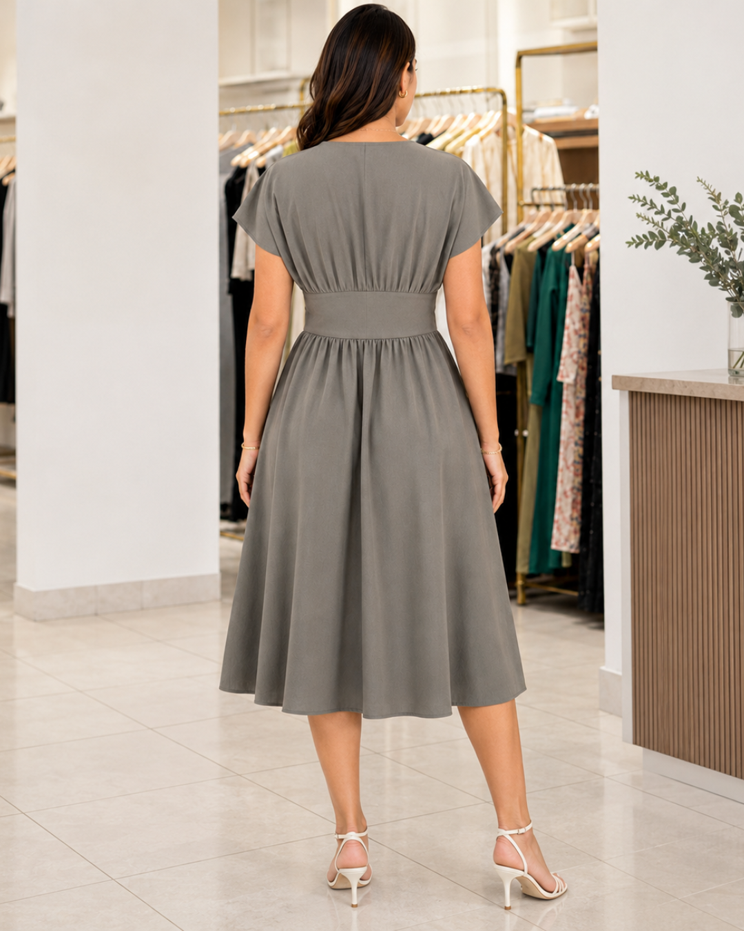Vestido midi con cintura fruncida®