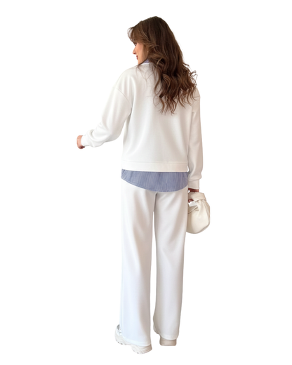 Conjunto Elegante con Efecto Doble Capa y Pantalón Recto