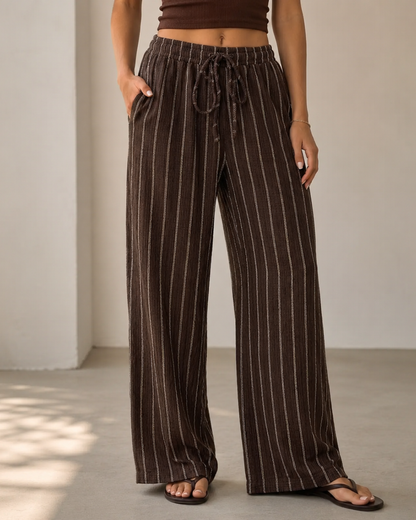 Pantalón Palazzo de Rayas con Cintura Ajustable