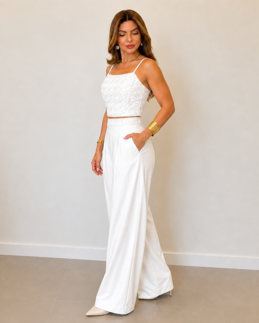 Set elegante de top y pantalones Palazzo