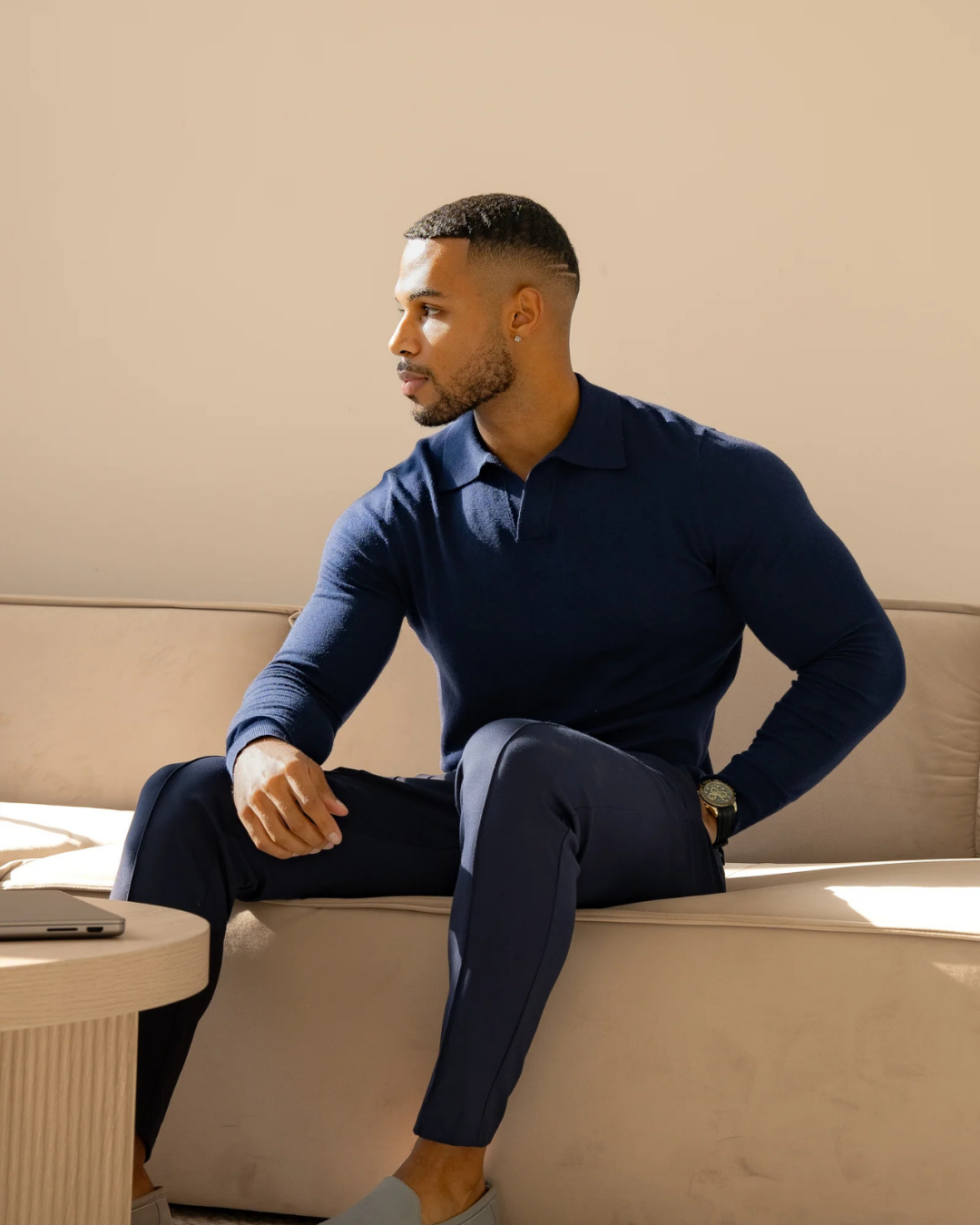 Polo de Manga Larga Suave y Transpirable para Hombre