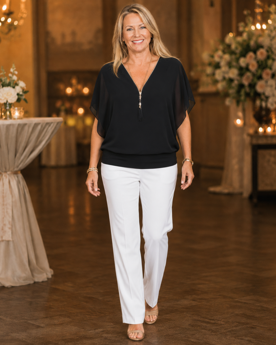 Blusa de gasa con cremallera