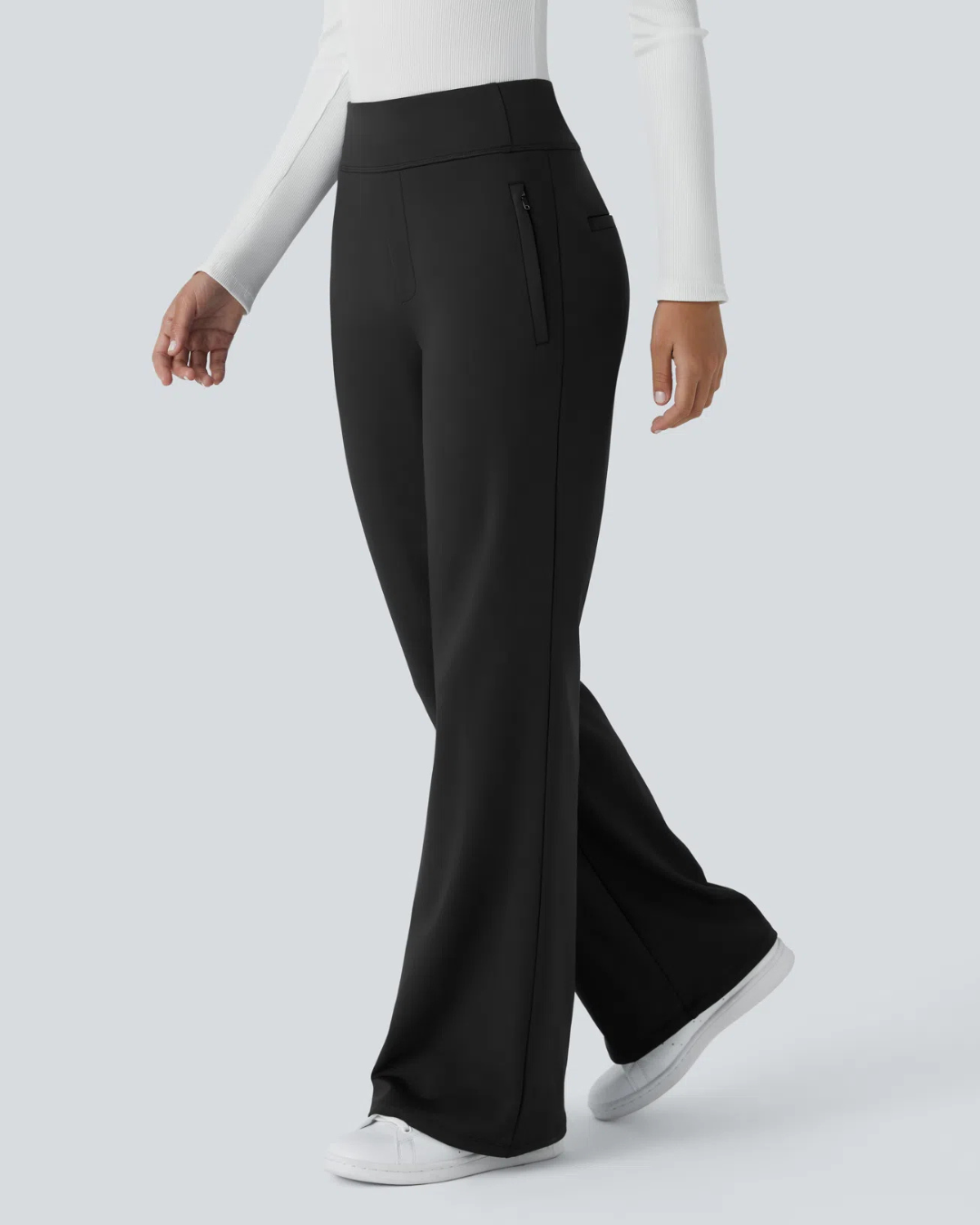 Pantalon de Cintura Alta para Mujer con Bolsillos Laterales con Cremallera