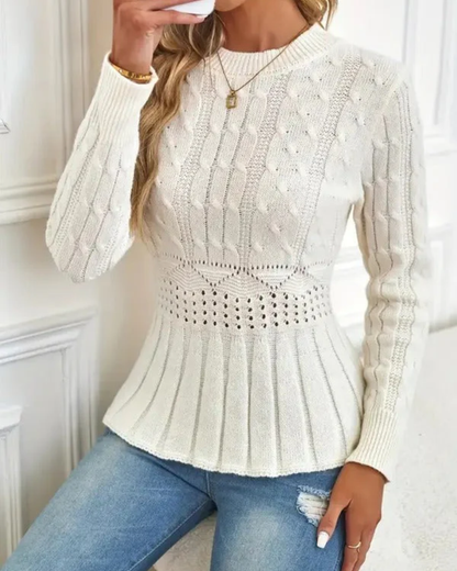 Jersey de punto grueso con cuello redondo para mujer