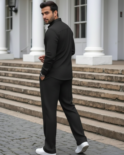 Conjunto Masculino de Camiseta y Pantalón con Textura Waffle